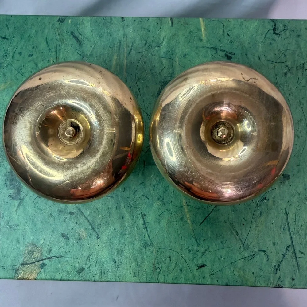 Vintage Solid Brass Chamberstick Taper Candle Holder Set Gold Saucer Base 2pc